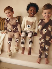 Brown/Cream 3 Pack Snuggle Pyjamas (9mths-6yrs) - Image 1 of 11