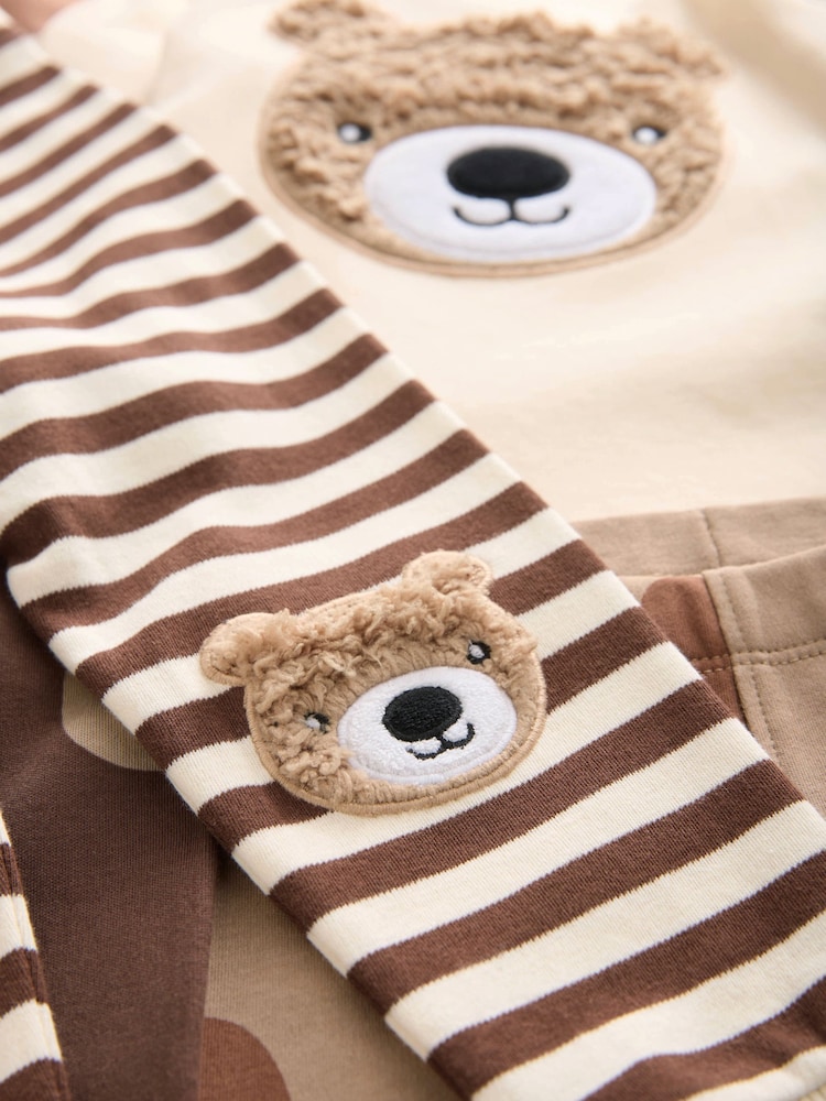 Brown/Cream 3 Pack Snuggle Pyjamas (9mths-6yrs) - Image 10 of 11