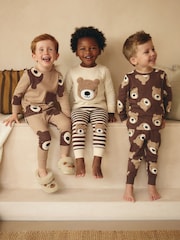 Brown/Cream 3 Pack Snuggle Pyjamas (9mths-6yrs) - Image 2 of 11