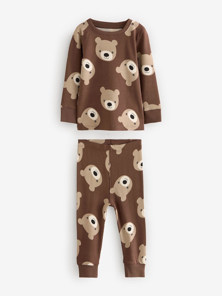 Brown/Cream 3 Pack Snuggle Pyjamas (9mths-6yrs) - Image 6 of 11