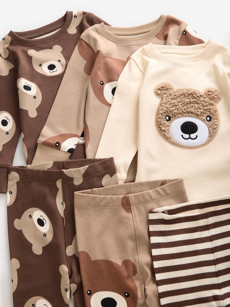 Brown/Cream 3 Pack Snuggle Pyjamas (9mths-6yrs) - Image 9 of 11