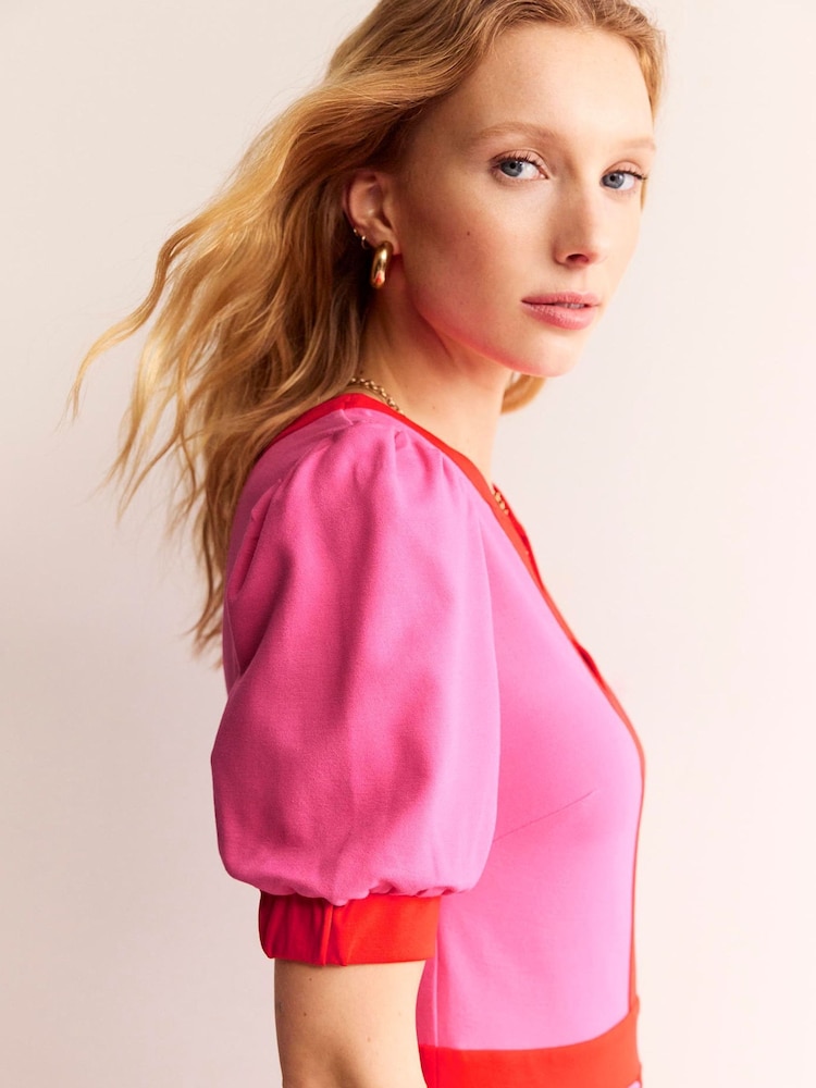 Boden Pink Petra Puff Sleeve Ponte Dress - Image 2 of 5