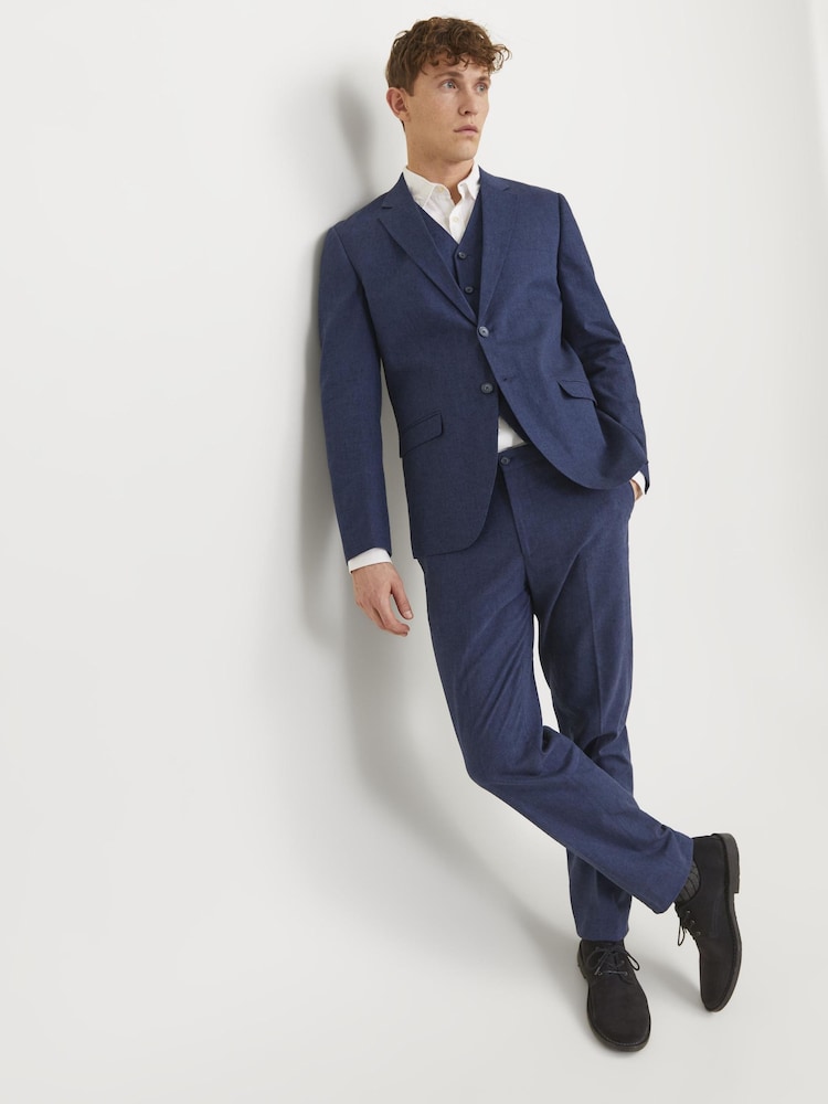 JACK & JONES Blue Linen Blend Slim Fit Trousers - Image 1 of 5 JACK & JONES Blue Linen Blend Slim Fit Trousers - Image 1 of 5