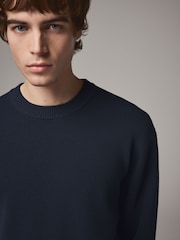 Navy Blue Regular Fit Cotton Rich Crew Jumper - Image 1 of 7