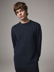 Navy Blue Regular Fit Cotton Rich Crew Jumper - Image 4 of 7