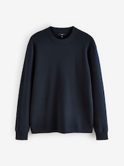 Navy Blue Regular Fit Cotton Rich Crew Jumper - Image 5 of 7
