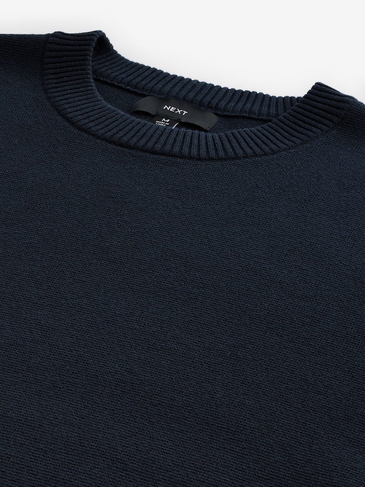 Navy Blue Regular Fit Cotton Rich Crew Jumper - Image 7 of 7