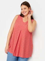 Yours Curve Pink Broderie Pleated Swing Vest - Image 1 of 5
