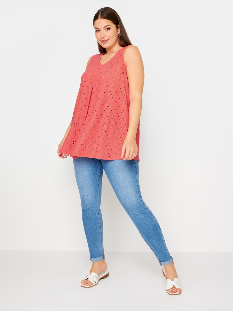 Yours Curve Pink Broderie Pleated Swing Vest - Image 2 of 5