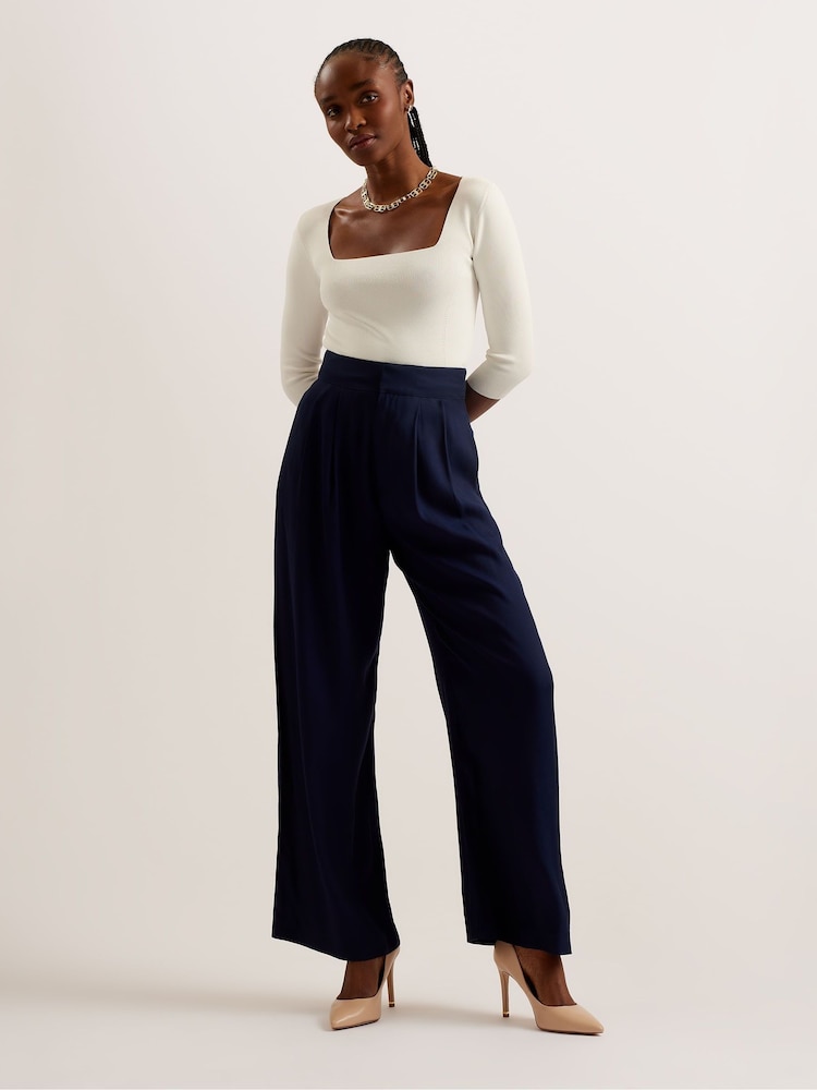 Ted Baker Blue Krissi Wide Leg Trousers - Image 1 of 5 Ted Baker Blue Krissi Wide Leg Trousers - Image 1 of 5