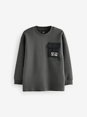 Grey 100% Cotton Utility Textured Long Sleeve T-Shirt (3-16yrs) - Image 4 of 8
