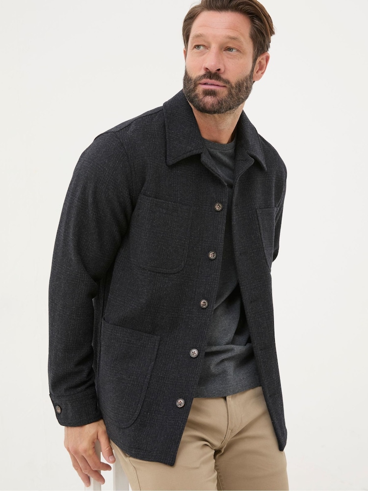 FatFace Dark Grey Wool Check Worker Jacket - Image 2 of 7