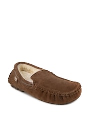 Totes Brown Mens Isotoner Real Suede With Closed Stitch Moccasin Slippers - Image 3 of 5