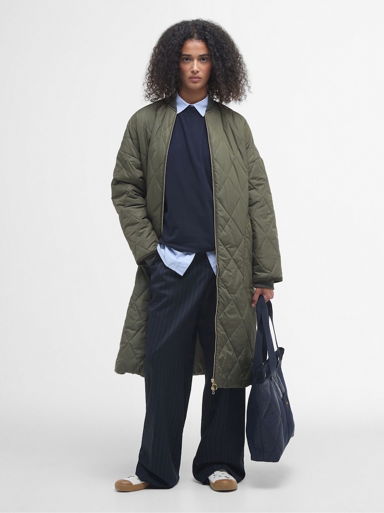 Barbour® Olive Green Rhea Longline Quilted Coat - Image 1 of 7