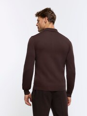 River Island Brown Muscle Fit Long Sleeve Texture Knit Polo Shirt - Image 2 of 4