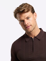 River Island Brown Muscle Fit Long Sleeve Texture Knit Polo Shirt - Image 3 of 4