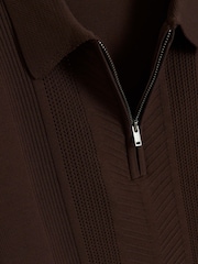 River Island Brown Muscle Fit Long Sleeve Texture Knit Polo Shirt - Image 4 of 4