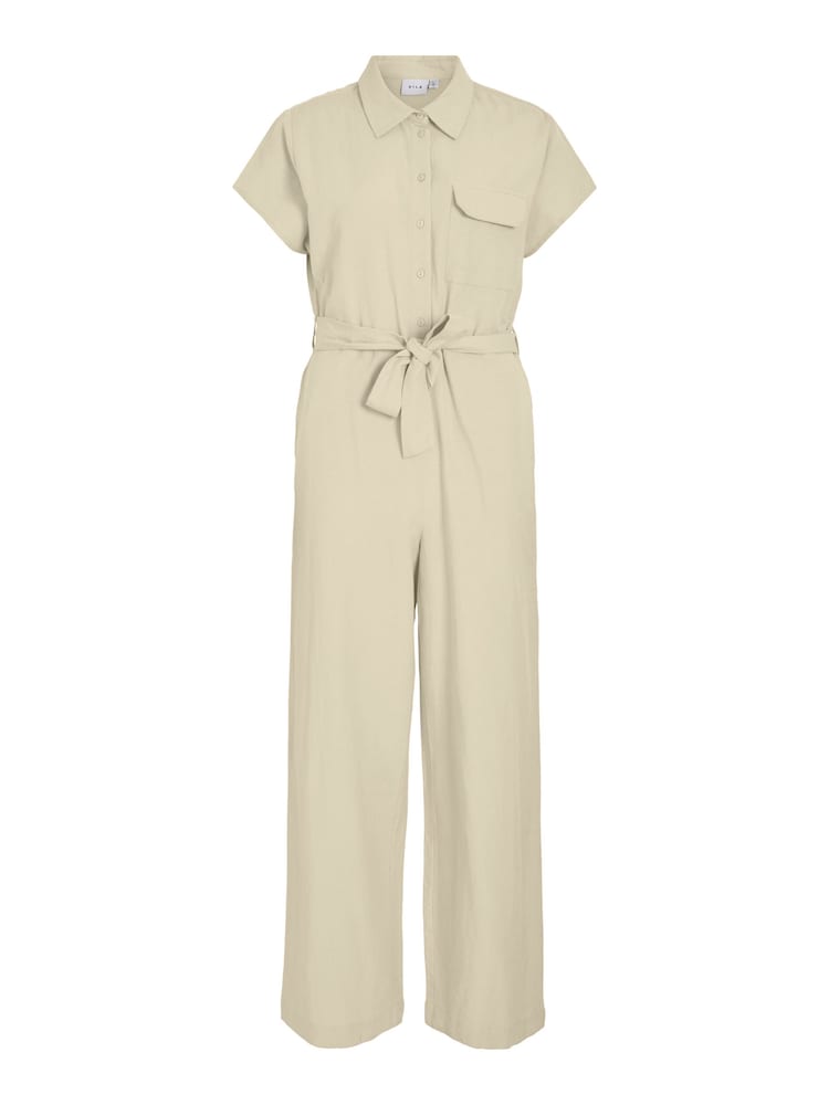 VILA Cream Linen Blend Tie Wasit Jumpsuit - Image 5 of 5 VILA Cream Linen Blend Tie Wasit Jumpsuit - Image 5 of 5