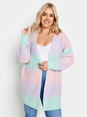 Yours Curve Pink Pastel Pink & Blue Ombre Stripe Knitted Cardigan - Image 1 of 5