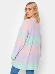 Yours Curve Pink Pastel Pink & Blue Ombre Stripe Knitted Cardigan - Image 2 of 5