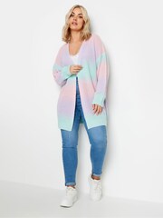 Yours Curve Pink Pastel Pink & Blue Ombre Stripe Knitted Cardigan - Image 3 of 5