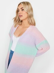 Yours Curve Pink Pastel Pink & Blue Ombre Stripe Knitted Cardigan - Image 4 of 5