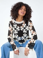 Dusk Black Floral Crochet Knit Jumper - Image 1 of 5