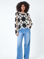 Dusk Black Floral Crochet Knit Jumper - Image 2 of 5