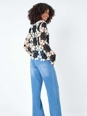 Dusk Black Floral Crochet Knit Jumper - Image 3 of 5