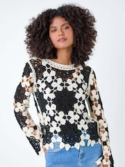 Dusk Black Floral Crochet Knit Jumper - Image 4 of 5