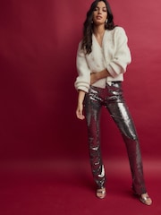 Pewter Grey Sequin Slim Trousers - Image 1 of 7