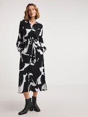JD Williams Black Printed Belted Kaftan Dress - Image 1 of 4