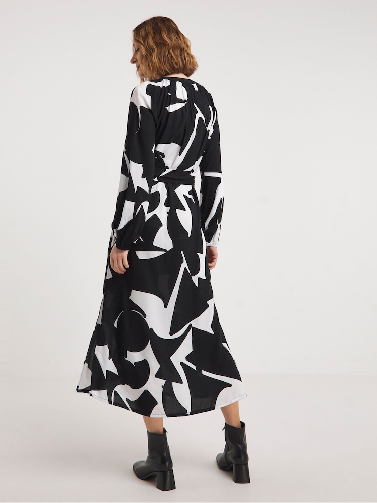 JD Williams Black Printed Belted Kaftan Dress - Image 2 of 4