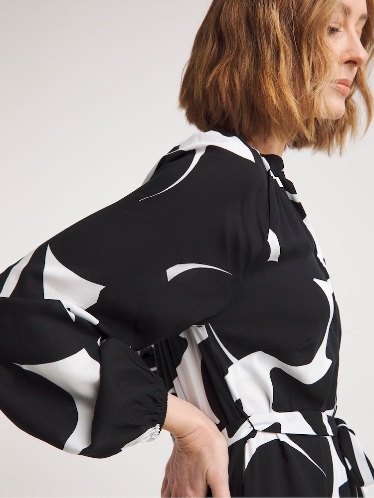 JD Williams Black Printed Belted Kaftan Dress - Image 4 of 4