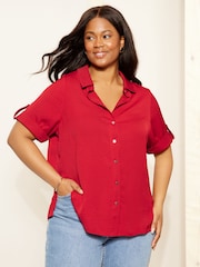 Curves Like These Red Short Sleeve Relaxed Button Through Shirt - Image 2 of 4