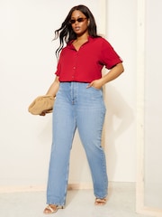 Curves Like These Red Short Sleeve Relaxed Button Through Shirt - Image 3 of 4