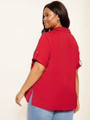 Curves Like These Red Short Sleeve Relaxed Button Through Shirt - Image 4 of 4