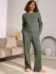 Sage Green Spot 100% Cotton Long Sleeve Pyjamas - Image 3 of 10