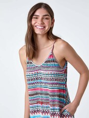 Roman Pink Aztec Style Stripe Stretch Pocket Midi Dress - Image 4 of 5