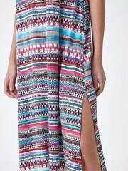 Roman Pink Aztec Style Stripe Stretch Pocket Midi Dress - Image 5 of 5