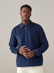 Navy Blue Corduroy 100% Cotton Zip Through Shacket - Image 1 of 11