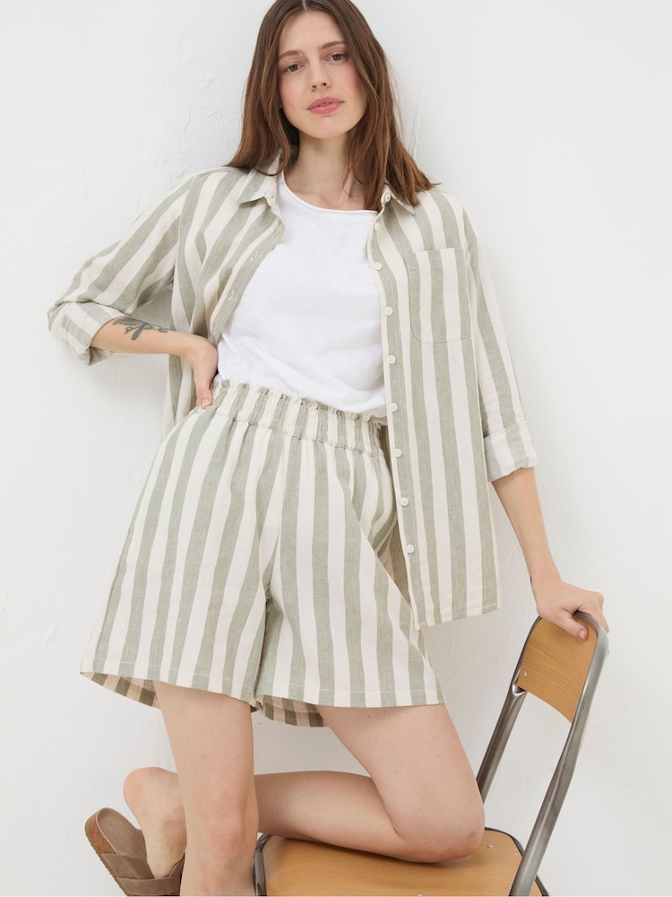 FatFace Tadley Green Stripe Linen Blend Shorts - Image 1 of 5 FatFace Tadley Green Stripe Linen Blend Shorts - Image 1 of 5