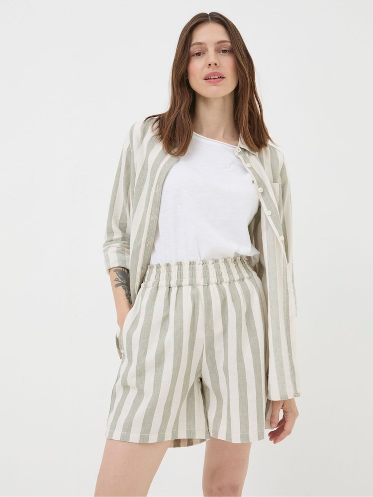 FatFace Tadley Green Stripe Linen Blend Shorts - Image 2 of 5 FatFace Tadley Green Stripe Linen Blend Shorts - Image 2 of 5