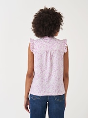 Crew Clothing Purple Lydia Floral Print Ruffled Sleeve 100% Cotton Blouse - Image 2 of 5