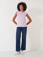 Crew Clothing Purple Lydia Floral Print Ruffled Sleeve 100% Cotton Blouse - Image 3 of 5