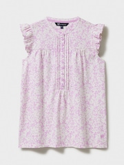 Crew Clothing Purple Lydia Floral Print Ruffled Sleeve 100% Cotton Blouse - Image 5 of 5