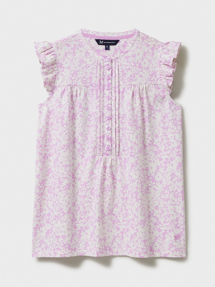 Crew Clothing Purple Lydia Floral Print Ruffled Sleeve 100% Cotton Blouse - Image 5 of 5