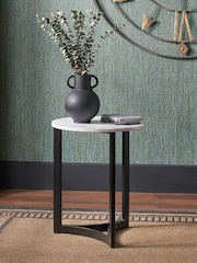 Pacific Mirrored Hendrick White Marble and Black Metal Side Table - Image 1 of 6