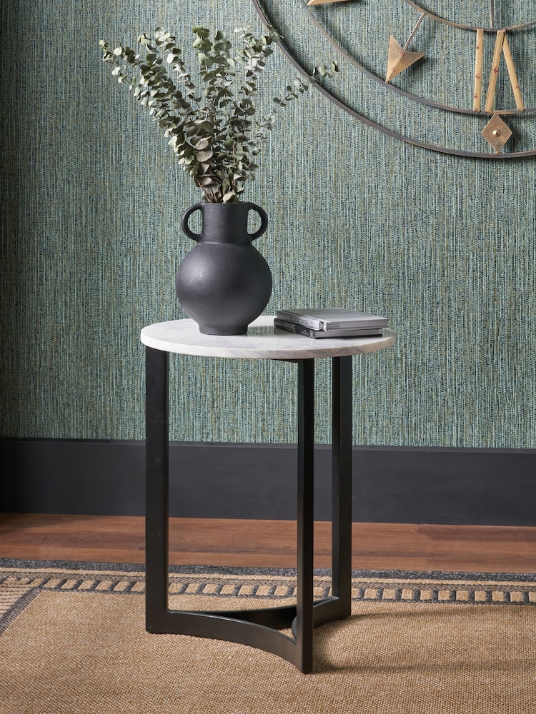 Pacific Mirrored Hendrick White Marble and Black Metal Side Table - Image 1 of 6