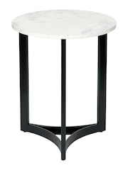 Pacific Mirrored Hendrick White Marble and Black Metal Side Table - Image 2 of 6